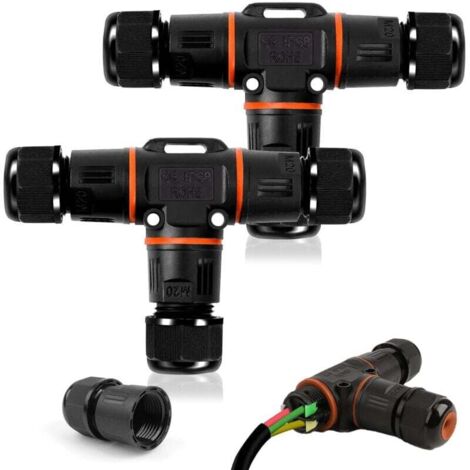2 Pièces Boîte de Jonction IP68 Connecteur Étanche Forme de T Connecteur Électrique Étanches Boîte de Dérivation Extérieur Connecteur Câbles 3 Voies Ø 3-12 mm