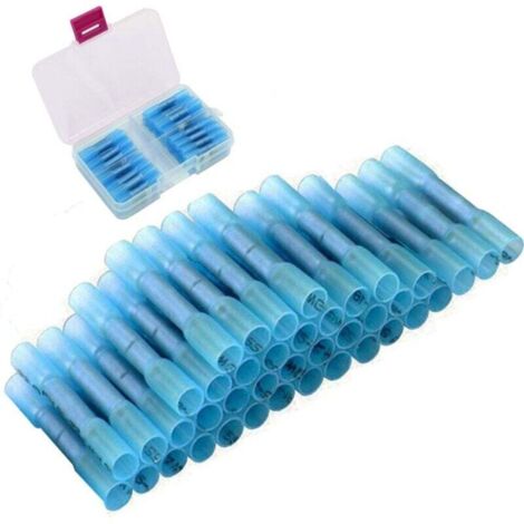Connecteurs thermorétractables, kit bornes à sertir , bornes connecteurs thermorétractables, connecteurs fils étanches, épissure à sertir, 40 bornes sans soudure pour fil 16-14 AWG (bleu)