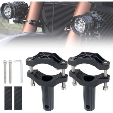 2 supports de fixation pour phare de fourche avant, tube de support rond pour moto, collier de serrage pour tube d'extension de moto