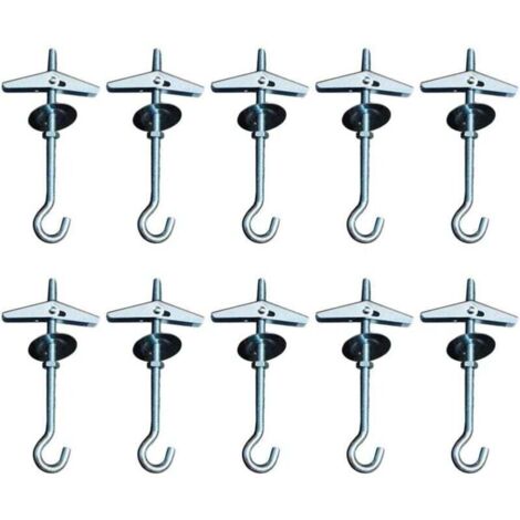 Lot de 10 crochets de plafond, fixation pour plaques de plâtre, crochet à ressort à ailettes pivotantes pour plantes suspendues, ancrages de fixation avec fil.