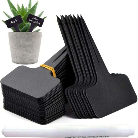 100 pièces Etiquette Jardin Exterieur Marqueurs en Plastique de Plantes Type T Plastique Etiquette Potager avec Stylo étanche Etiquetage Réutilisable et Accessoires pour Plantes(Noir) (1/4)