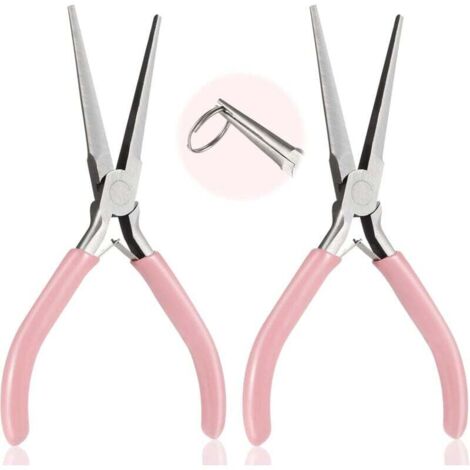 Lot de 2 pinces à bec aiguille en acier à haute teneur en carbone pour fabrication de bijoux/modélisme, poignée antidérapante et kit portable Rose (1/4)
