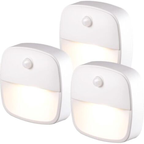 Veilleuse LED avec détecteur de mouvement, lot de 3, pour l'intérieur, éclairage d'escalier autocollant pour couloir, chambre, chambre d'enfant - Blanc chaud