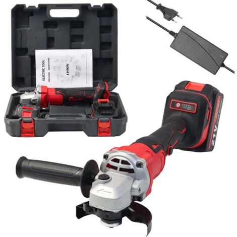 Meuleuse d'angle sans fil, meuleuse d'angle 21 V avec 2 batteries 4.0 Ah, 9000 RPM moteur brushless, disques de coupe 100 mm, disque à lamelles pour couper, meuler. (rouge) (1/4)