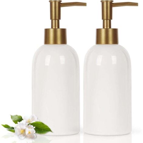 Distributeur de savon en céramique 14 oz, distributeur à pompe en céramique rechargeable pour salle de bain/cuisine (paquet de 2, blanc) (1/4)