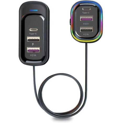 Chargeur USB multifonction pour voiture 18 W + 15 W Charge rapide avec 5 ports de charge Affichage de la tension pour voiture, camion, camionnette, SUV 12-24 V (1/4)