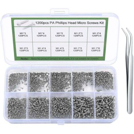 1200 petites vis, mini vis autotaraudeuses, assortiment de vis à tête ronde minuscules pour lunettes, montres, téléphones, appareils photo, ordinateurs portables - M1/M1.2/M1.4/M1.7