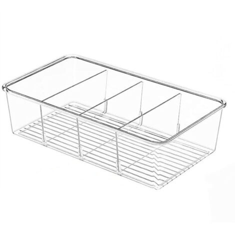 Lot de 1 boîte de rangement alimentaire transparente en plastique, idéale pour le garde-manger, la cuisine, le réfrigérateur et le rangement des placards. 4 compartiments pour petits sachets, en-cas, (1/4)