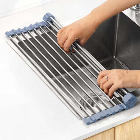 Égouttoir à vaisselle, égouttoir à vaisselle enroulable pour la cuisine, égouttoir à vaisselle en acier inoxydable pour l'évier, égouttoir à vaisselle pliable (45 x 30 cm)