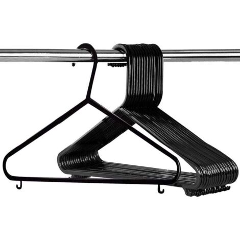 Lot de 20 cintres en plastique pour vêtements d’adultes avec barre de pantalon et crochets - Noir, 37 cm de large