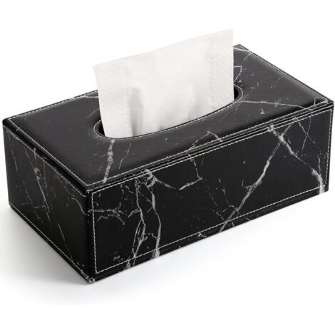 Boîte à Mouchoir Rectangulaire en Cuir (Black Marble)