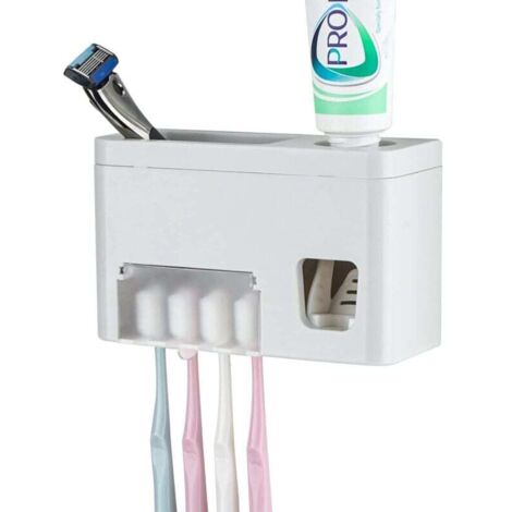 Porte-brosse à dents auto-adhésif, mural, porte-dentifrice multifonctionnel avec couvercle, distributeur automatique de dentifrice pour salle de bain, porte-brosse à dents pour chambres d'étudiants, a