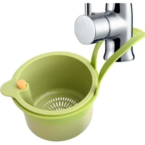 Lot de 2 paniers-filtres de cuisine - Égouttoir - Égouttoir à mécanisme poussoir - Filtre à légumes pour évier - PET + ABS - Vert - Blanc