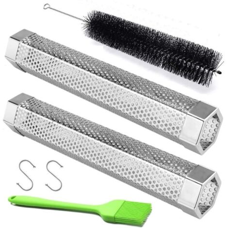 Fumoirs à granulés, lot de 2, tuyaux de fumage à granulés en acier inoxydable de 12 pouces pour barbecue, pour fumage à chaud/froid (lot de 2 fumoirs de 12 pouces) (1/4)