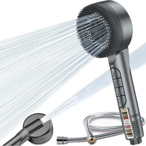 Pommeau de douche et flexible, filtre anti-dureté 15, 4 jets, douchette de massage haute pression pour salle de bain, retrait du pommeau, chlore résiduel (1/4)