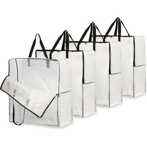 Lot de 4 sacs transparents extra larges à fermeture éclair pour protéger de la poussière lors d'un déménagement, sacs à linge, solutions de rangement robustes et jumbo pour le garage, le grenier ou so (1/4)