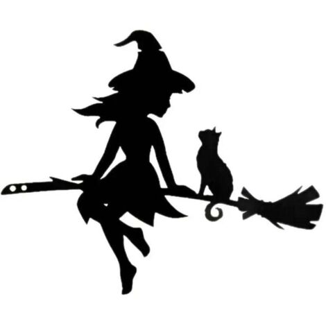 Lot de 2 silhouettes métalliques d'Halloween, 20,5 x 25 cm, branches sur une sorcière et un chat, décoration de jardin extérieur avec pilier en bois, pelouse ou cour, fresque murale pour porte de jard