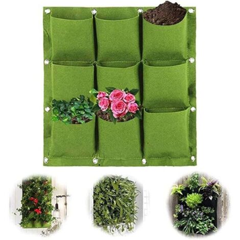 Sac Plantes Mural, Pochette Suspendue Jardinière, Jardinière Verticale, Sac en Feutre Mural Jardin Intérieur Végétal Vertical Mur Décor À La Maison (9 Poches, Vert) Sacs à Plantes