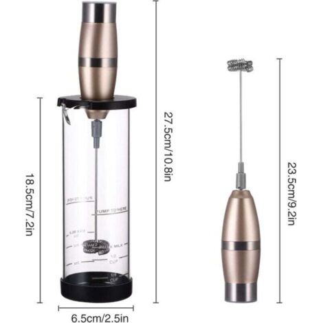 Mousseur à lait électrique - Mini batteur à main multifonctionnel avec verre doseur et fonctionnement sur piles - Idéal pour matcha, latte, cappuccino et chocolat chaud - Noir