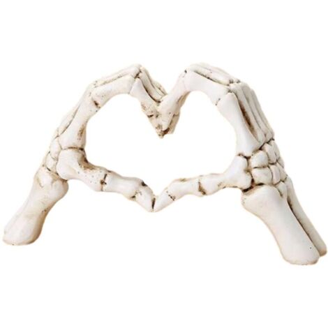 Sculpture de main blanche en forme de cœur pour Halloween, statue de squelette abstraite en résine, ornement d'amour, sculpture de doigt en forme de cœur pour étagère, maison, décoration de bureau
