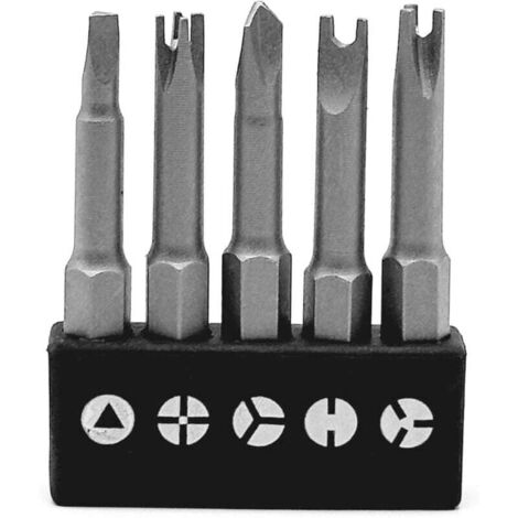 Jeu de fiches tournevis de forme spéciale, comprenant 5 formes différentes : en U, en Y, triangulaire, en croix intérieure, à trois pointes. (1/4)