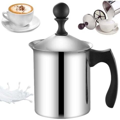 Mousseur à lait manuel 800 ml en acier inoxydable - mousseur manuel pour une mousse de lait parfaite - épine pour la préparation du café - double tamis - mécanisme de pression spécial.