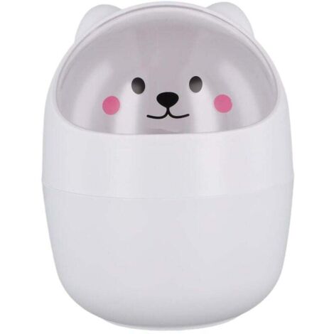 Petite Poubelle de Bureau avec Couvercle, Mini Amovible Porte Stylo Mignon, Belle Corbeille à Papier, Plastique Poubelles de Maquillage (Blanc)