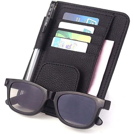 Petit pare-soleil de voiture en cuir avec rangement efficace, adapté aux voitures et aux camions, pour cartes, lunettes de soleil et documents importants