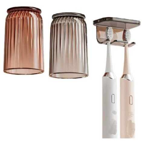Porte-brosse à dents mural pour salle de bain et toilettes - Porte-brosse à dents sans perçage (carmin + gris élégant)