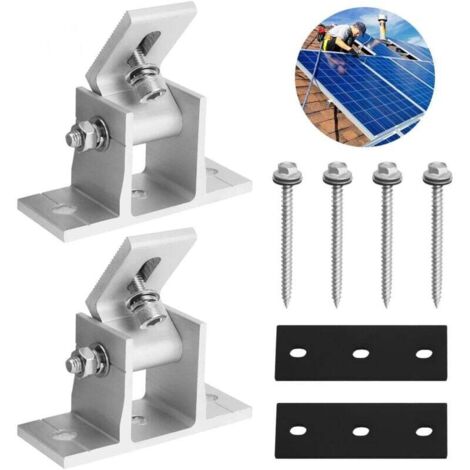 Kit de montage pour panneau solaire en aluminium (2 pièces) avec 4 vis et 2 anneaux en caoutchouc. Support réglable pour toit de camping-car, bateau et installations hors réseau.