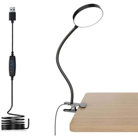 Lampe Pince avec Adaptateur, 3 Couleurs et 10 Luminosités, Lampe de Bureau avec USB Câble, Lampe de Lecture pour Lire au Lit, Lampe PC Flexible, Noire [Classe énergétique G]