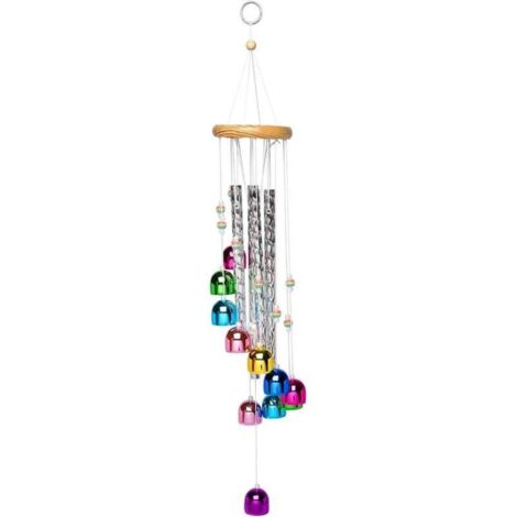 Carillon éolien d'extérieur coloré avec 4 tubes en aluminium et 11 clochettes, idéal pour décorer la maison, le jardin, la cour et la terrasse.