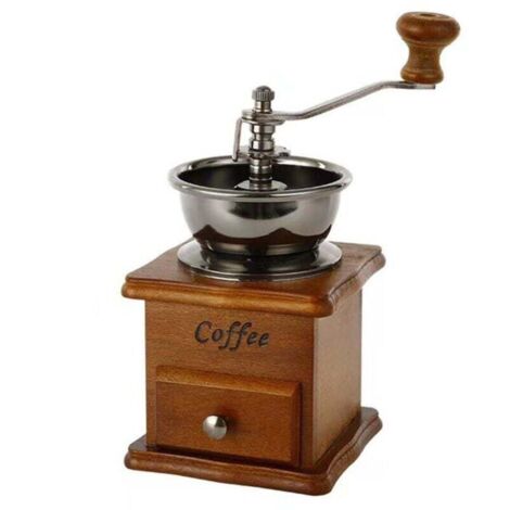 Moulin à café manuel - broyeur à grains de café - pratique - style vintage - en fonte - avec manivelle - tiroir en bois - 17 x 10,5 x 10,5 cm