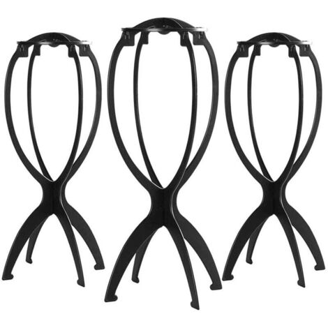 Présentoir pliable pour perruques (cheveux courts), support portable en plastique noir, lot de 3 (1/4)