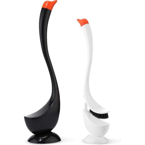 Lot de 2 brosses de toilette cygne amusantes avec support, bol et long manche, brosse de toilette cygne ventilée et support, accessoires de salle de bain décoratifs en plastique, décoration pour la sa