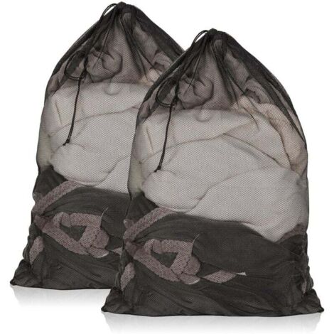Lot de 2 sacs à linge en filet, 58 x 86 cm, sacs à linge en filet résistants pour étudiants, résidences étudiantes, voyages, maison et appartements, noir