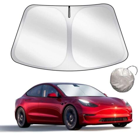 Pare-Soleil Pliable pour Tesla Model 3/Y (Mise À Jour 2025) – Pare-Brise Avant, Tissu Opaque Double Couche, avec Sac De Rangement – Accessoire pour Tesla Model 3 Model Y 2019-2025