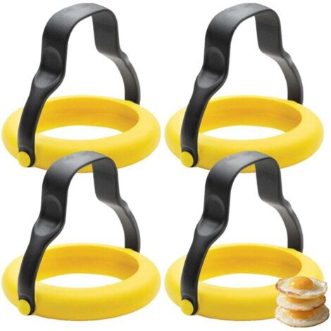 Moules à œufs en silicone - Lot de 4 moules antiadhésifs pour œufs au plat, crêpes, omelettes, sandwichs du petit-déjeuner - Résistants à la chaleur, réutilisables et faciles à utiliser (1/4)