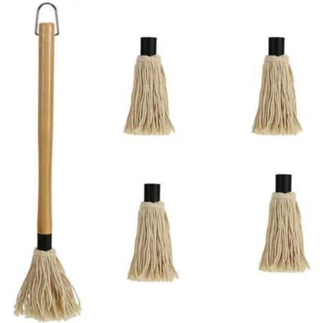 Brosse à barbecue de 45 cm (18 pouces) avec un long manche en bois et 4 têtes de rechange pour griller et fumer les steaks. (1/4)