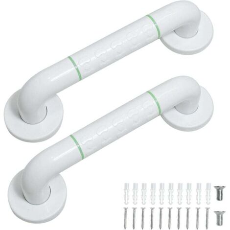 Barres d'appui pour personnes âgées, lot de 2 barres de douche de 30 cm - Blanches - Barres d'appui en acier inoxydable pour salle de bain et toilettes.
