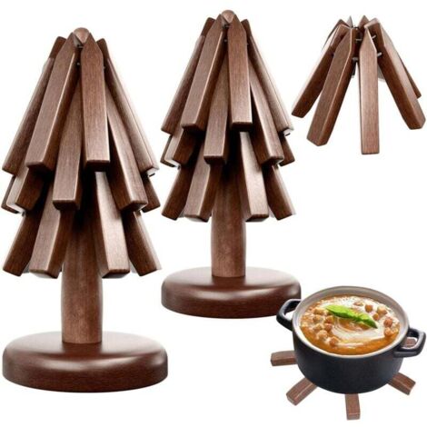 Dessous de verre en bois pour plats chauds, forme d'arbre, dessous de verre, dessous de verre en bois, noyer, tapis isolant, dessous de verre, dessous de plat pliables et résistants à la chaleur pour (1/4)