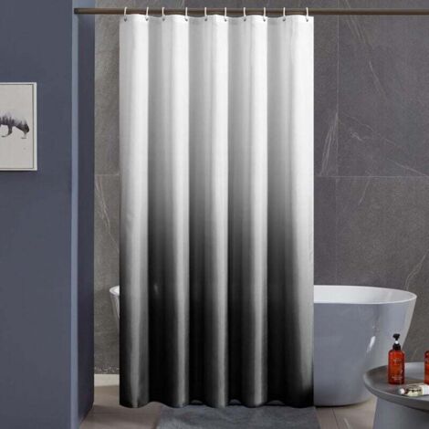 Rideau de douche en polyester imperméable et lavable pour salle de bain avec 10 crochets Blanc à noir 120 x 200 cm