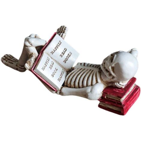 Statue de crâne décorative pour Halloween, représentant une femme lisant, symbole de la pensée, décoration moderne pour étagère ou table. Figurine d'Halloween pour la maison, le salon, le bureau ou la (1/4)