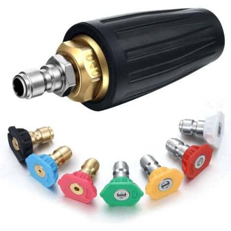 Buse turbo rotative 4 000 PSI pour nettoyeur haute pression 4,0 GPM avec 7 embouts de buse de pulvérisation à plusieurs degrés (0, 15, 25, 40, 65 degrés, rinçage, savon). (1/4)