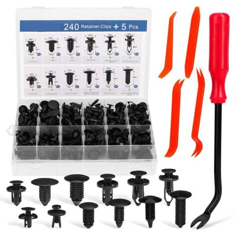 240 clips de pare-chocs, clips de voiture, rivets en plastique, 12 tailles courantes et 5 outils de retrait de fixations, kit de fixations à pression automatique, kit de rivets à goupille.