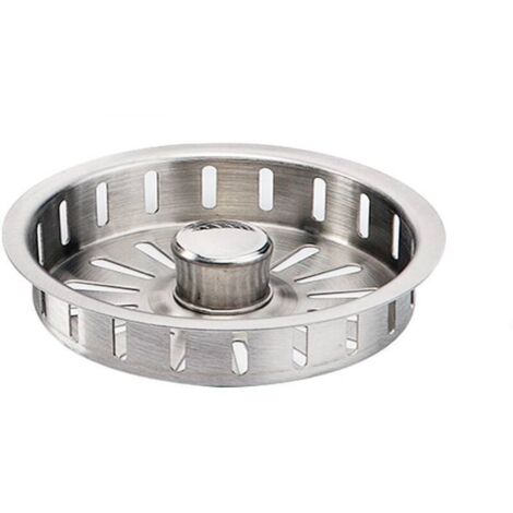 Panier filtre pour évier de cuisine en acier inoxydable - Acier inoxydable - Panier d'égouttage - Panier d'égouttage avec mécanisme à poussoir - Panier filtre à légumes pour évier