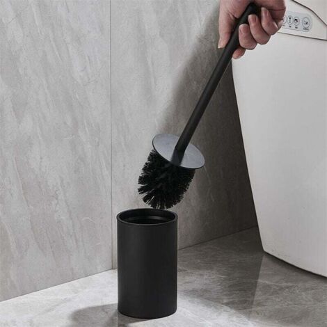 Brosse WC en acier inoxydable Finition satinée Avec support intégré Design moderne et facile d'entretien Idéale pour l'hygiène de la salle de bain Brosse WC avec support 14 x 8 x 38 cm
