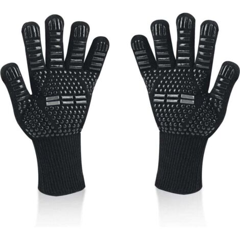 2pcs Gants de Barbecue, Universel Gants Four Anti Chaleur Jusqu'à 800°C, Antidérapants Silicone Ignifuge Gant Cuisine avec Protection de l'avant-Bras, pour BBQ, Cuisson au Four, Cheminée (Noir) (1/4)