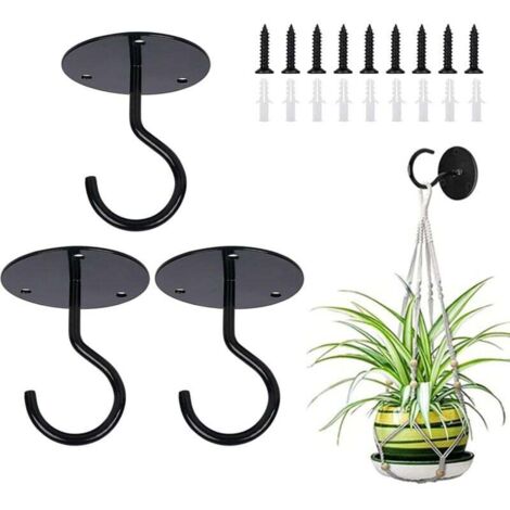 Lot de 3 crochets de plafond pour plantes suspendues, supports muraux en métal en forme de S avec vis et chevilles pour paniers de plantes suspendus, lanternes, carillons éoliens, mangeoires à oiseaux