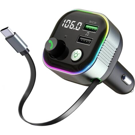 Adaptateur Bluetooth 5.4 pour voiture - Émetteur radio FM, chargeur rapide USB-C rétractable 65 W pour voiture, audio sans fil, appels mains libres et lecteur MP3, clé USB avec basses HiFi (1/4)